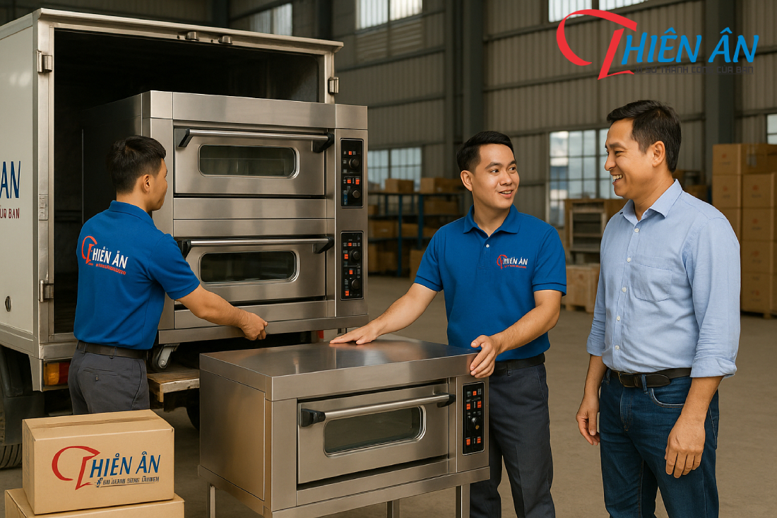 Thiên Ân đang giao lò nướng cho khách