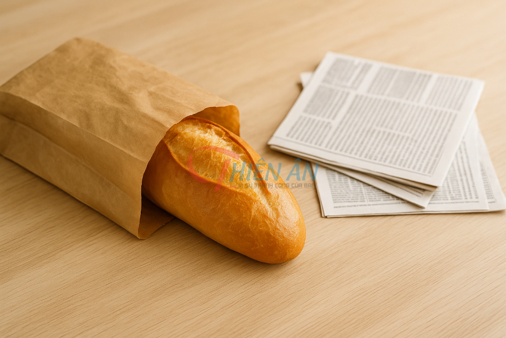 Bánh mì được bọc bằng túi giấy và giấy báo để giữ độ giòn qua đêm.