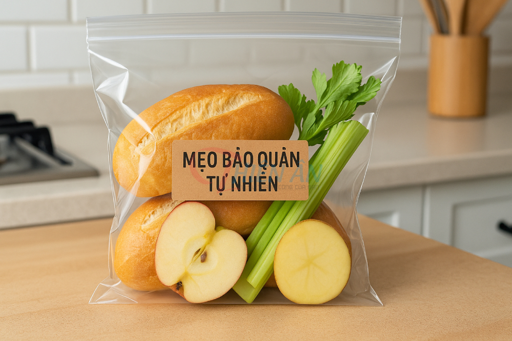Cách bảo quản bánh mì bằng cần tây, khoai tây hoặc táo giúp giữ độ giòn tự nhiên.