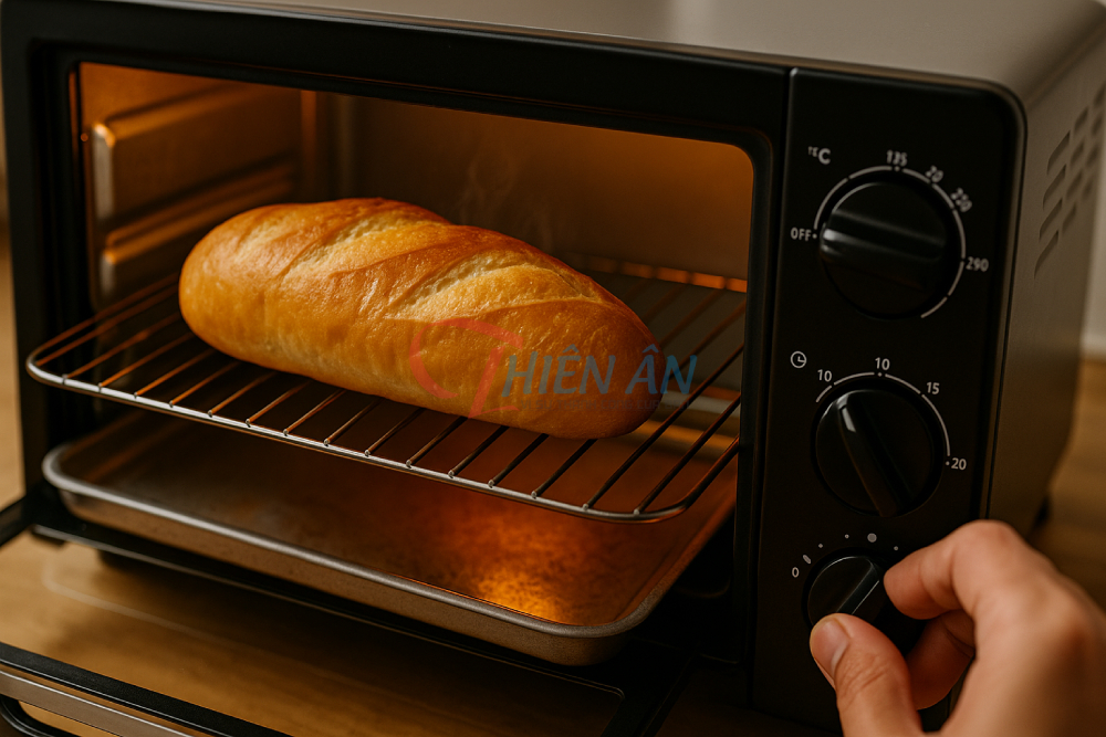 Nướng lại bánh mì trong lò giúp phục hồi độ giòn như mới.